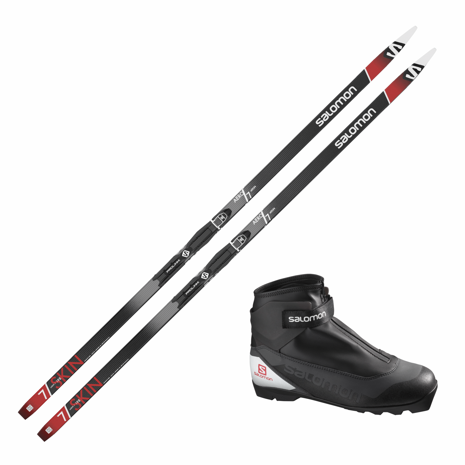 Salomon cross-country skis and boots