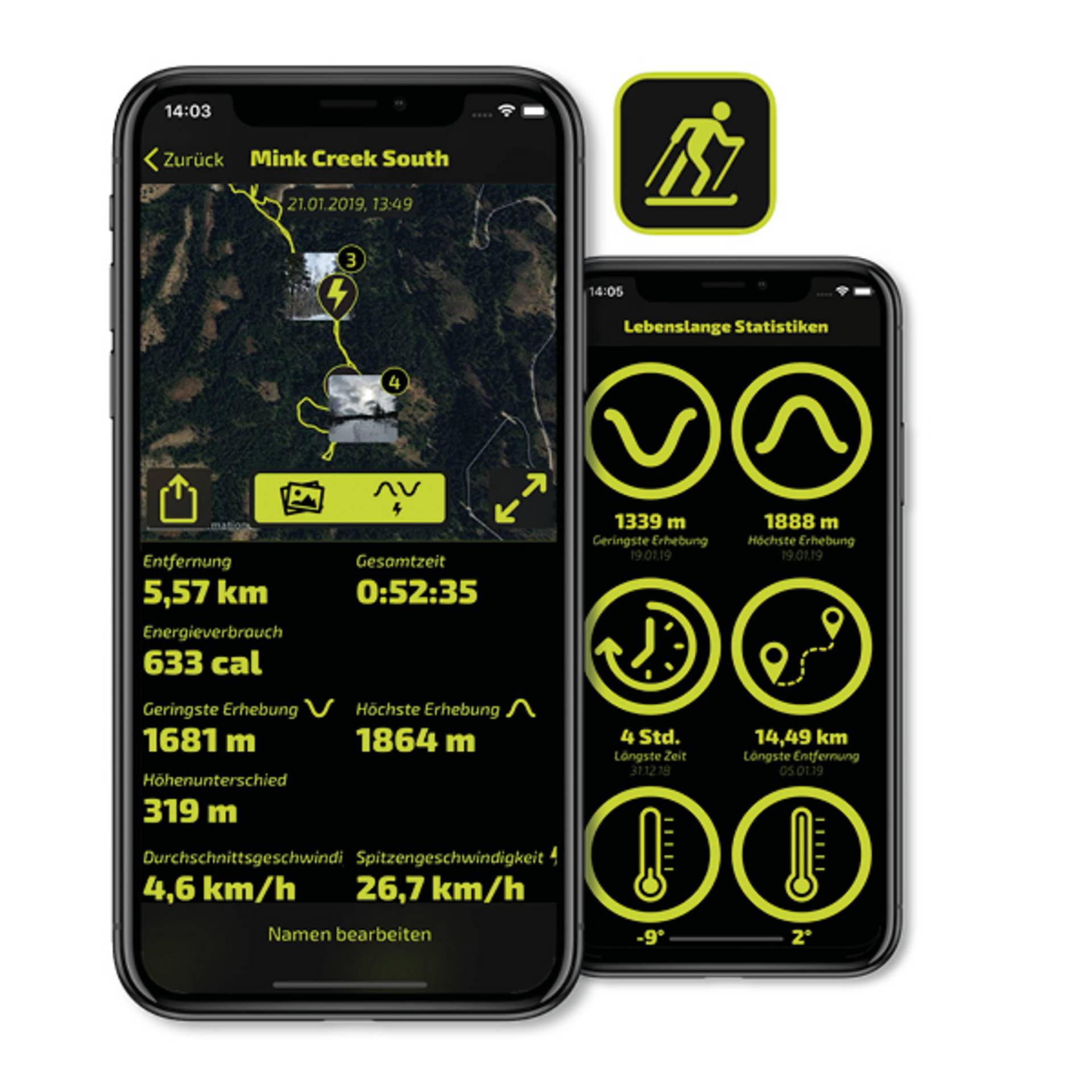 Een mock-up met mobiele telefoon en weer-app.