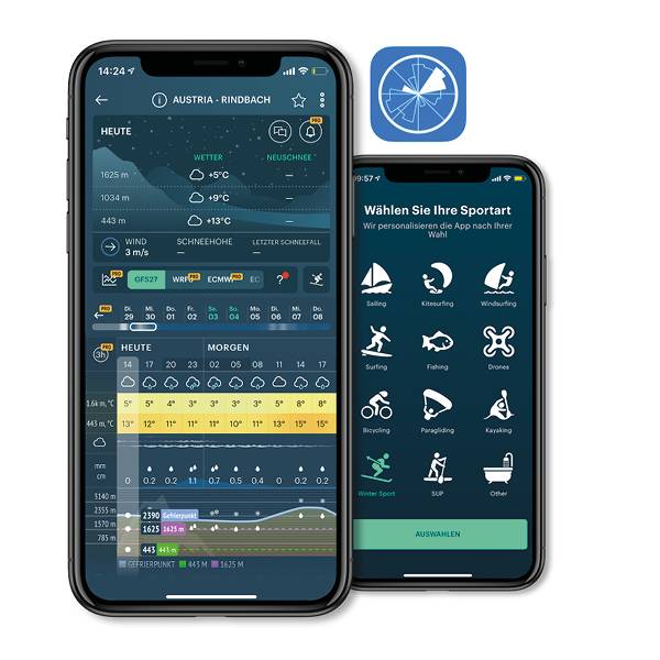 Ein MockUp mit Handy und Wetter-App.