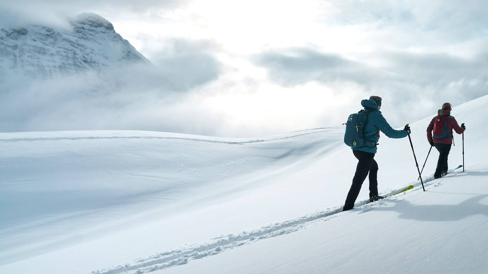 Ski tour in deep snow