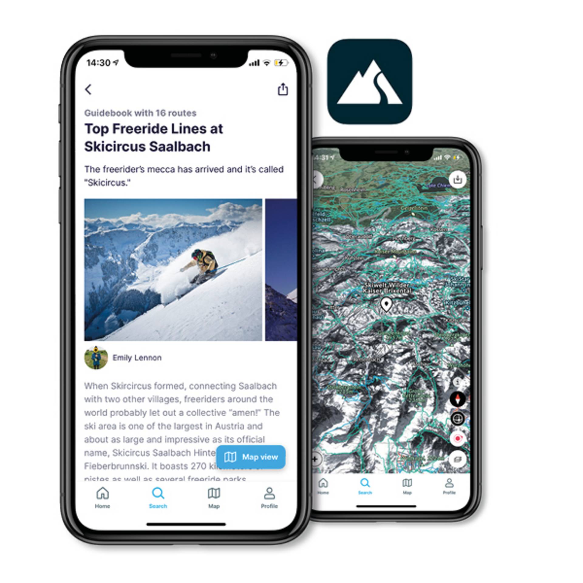 Een mock-up met mobiele telefoon en weer-app.
