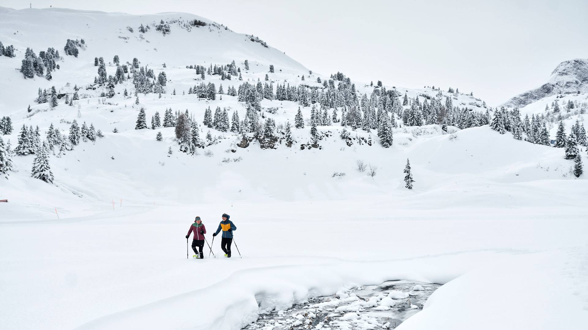 Snowshoeing in the mountains
