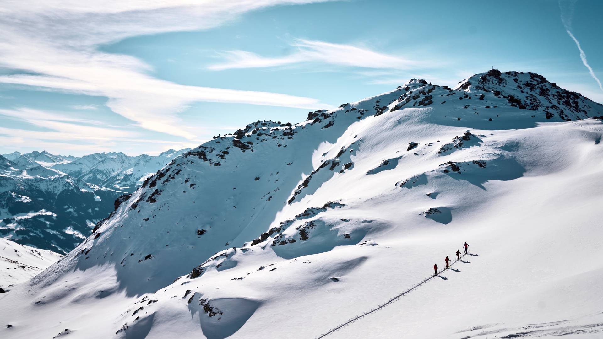 Ski touring group in deep snow