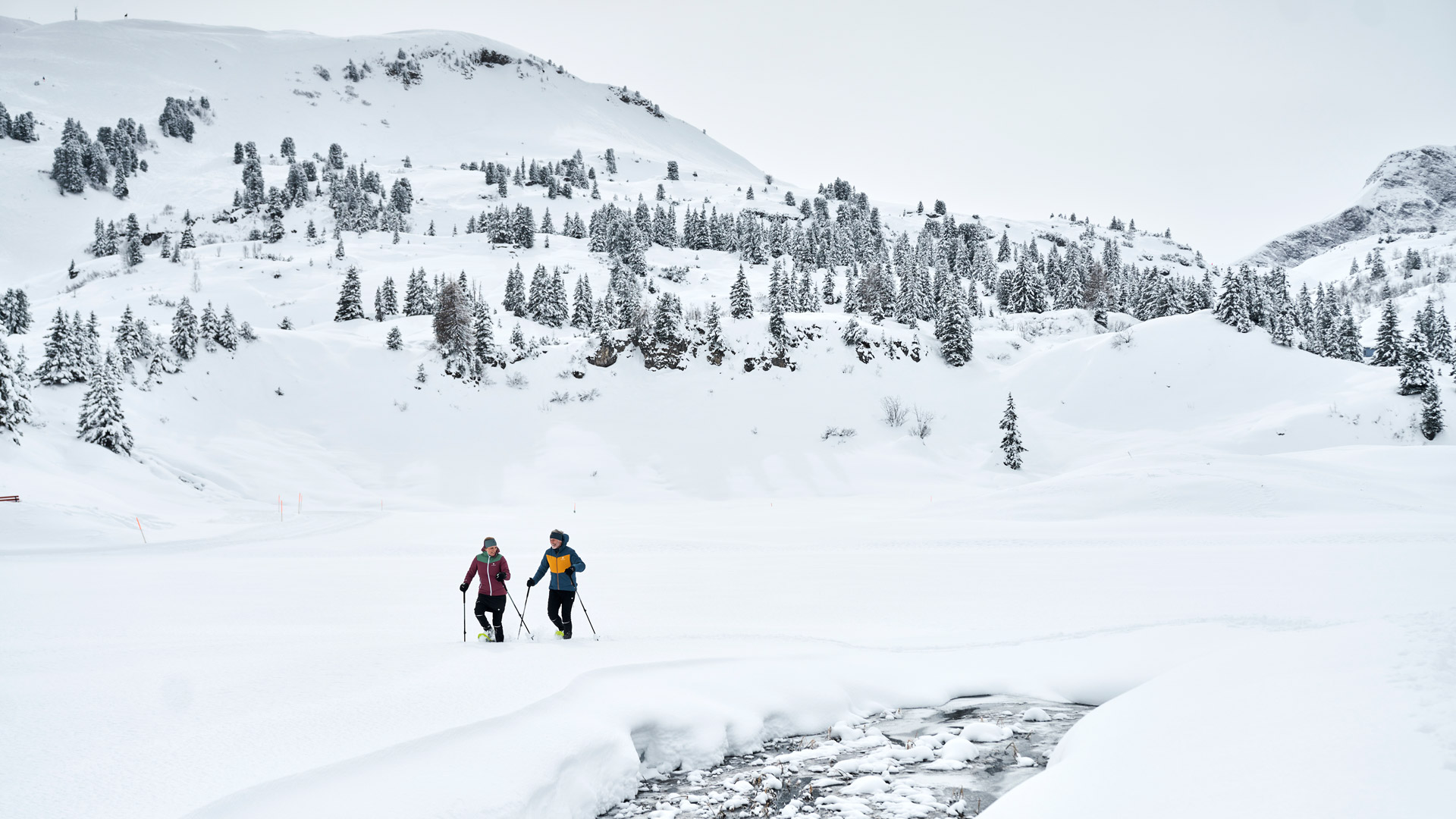 Snowshoeing in the mountains