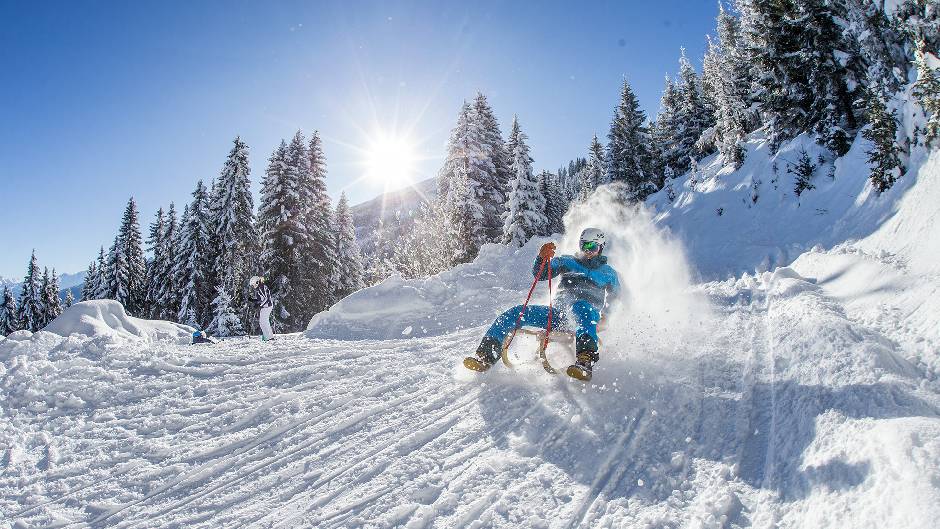 Personen rodeln am Spieljoch.